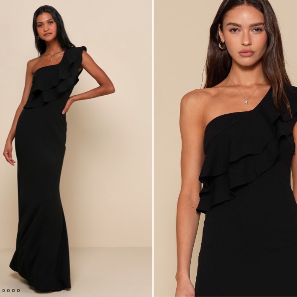 Lulu's Black One-Shoulder Ruffle Dress